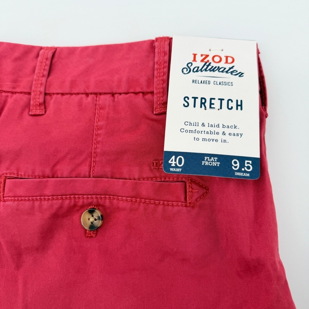 IZOD Saltwater Shorts Mens 40 Red Stretch Flat Front Relaxed Classics 9.5" NEW - Picture 2 of 10